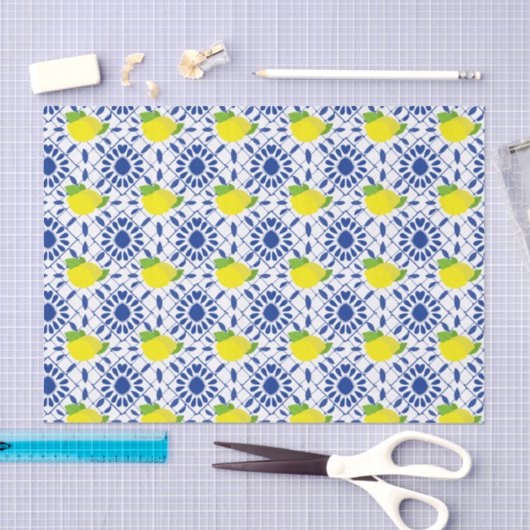 Blue Geometric Lemon Tile Tissuepapier (Craft)