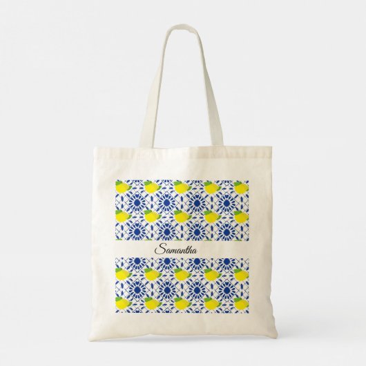 Blue Geometric Lemon Tile Tote Bag (Achterkant)