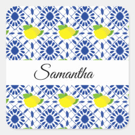 Blue Geometric Lemon Tile Vierkante Sticker