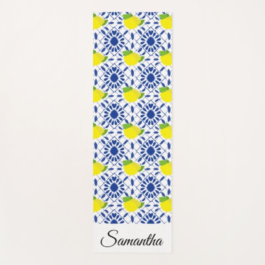 Blue Geometric Lemon Tile Yogamat (Voorkant)