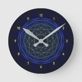 Blue Geometric Moirè Clock Ronde Klok