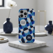Blue Geometric Mosaic Bauhaus Monogram Custom Name iPhone Hoesje