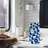 Blue Geometric Mosaic Bauhaus Monogram Custom Name iPhone Hoesje