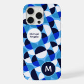 Blue Geometric Mosaic Bauhaus Monogram Custom Name iPhone Hoesje (Achterkant)