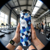 Blue Geometric Mosaic Bauhaus Monogram Custom Name Thermosbeker