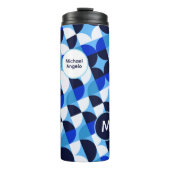Blue Geometric Mosaic Bauhaus Monogram Custom Name Thermosbeker (Voorkant)
