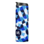 Blue Geometric Mosaic Bauhaus Monogram Custom Name Thermosbeker (Geroteerd rechts)