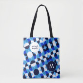 Blue Geometric Mosaic Bauhaus Monogram Custom Name Tote Bag (Voorkant)