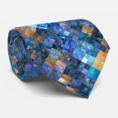 Blue Geometric Mosaic Pattern Stropdas (Opgerold)