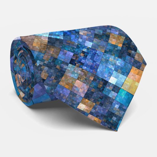 Blue Geometric Mosaic Pattern Stropdas (Opgerold)