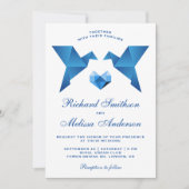 Blue Geometric Origami Birds Wedding Invitation Kaart (Voorkant)