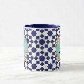 Blue Geometric Pattern Mug with Gold Floral Circle Mok (Midden)