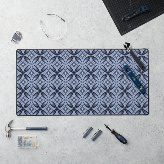 Blue Geometric Pattern Retro Style Bureaumat (Werkstation)