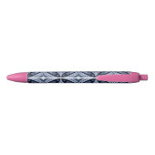 Blue Geometric Pattern Retro Style Zwarte Inkt Pen (Achterkant)