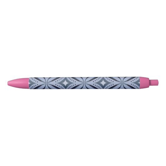 Blue Geometric Pattern Retro Style Zwarte Inkt Pen (Voorkant)