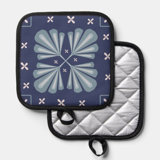 Blue Geometric shapes Pattern  Pannenlap (Voorkant / Achterkant)