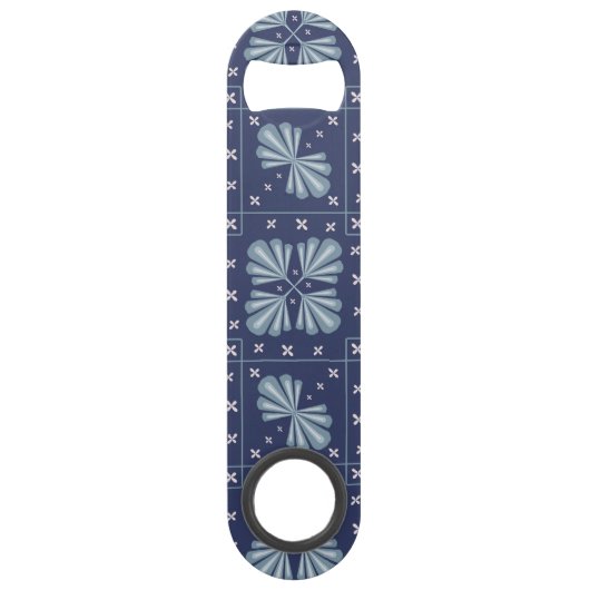 Blue Geometric shapes Pattern Speed Flessenopener (Achterkant)