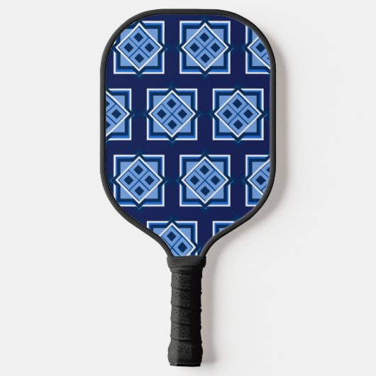 Blue Geometric Square Pattern Pickleball Paddle (Achterkant)
