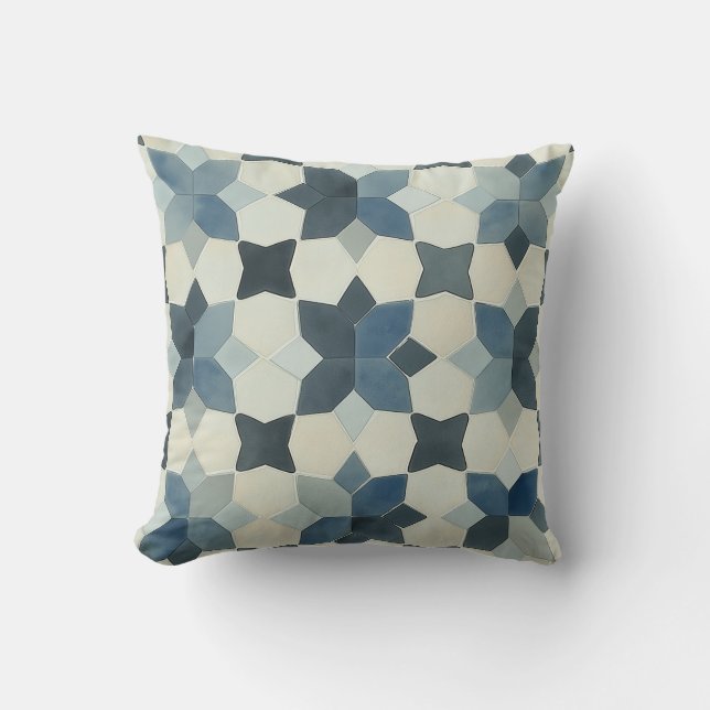Blue Geometric Star Tegel Pillow Kussen (Voorkant)