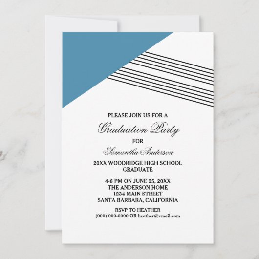 Blue Geometric Stripe Gradution Party Invite Kaart (Voorkant)