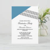 Blue Geometric Stripe Gradution Party Invite Kaart (Staand voorkant)