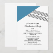 Blue Geometric Stripe Gradution Party Invite Kaart (Voorkant / Achterkant)