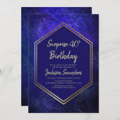 Blue Geometric Surprise 40e verjaardagsfeestje Kaart (Voorkant / Achterkant)