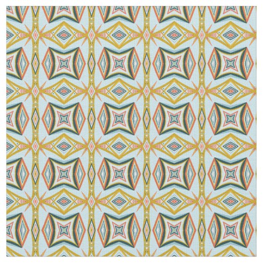 Blue Geometric Tegel Pattern Stof (Close Up)