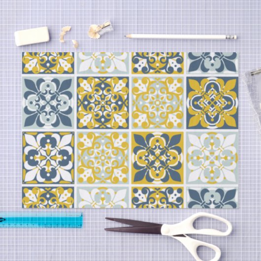 Blue Geometric Tiles Tissue Paper Tissuepapier (Craft)