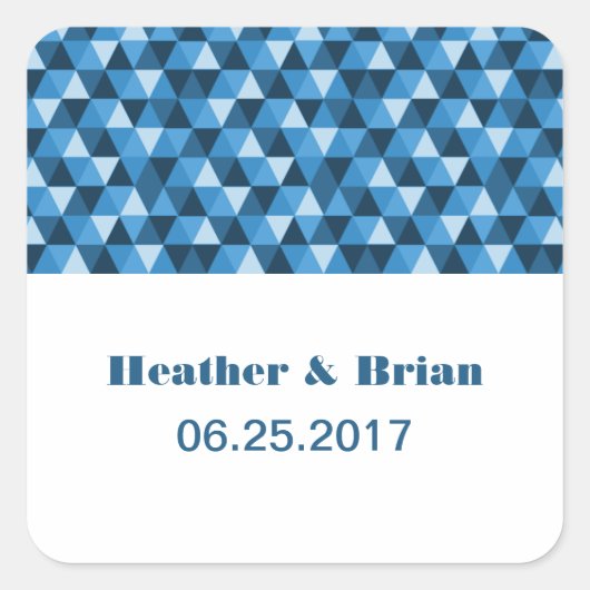 Blue Geometric Triangles Wedding Stickers (Voorkant)