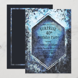Blue Geometric Waterverf Surprise 40th Birthday Kaart