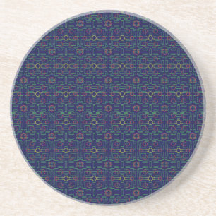 Blue Geometric Yellow Ovals Sandstone Onderzetter
