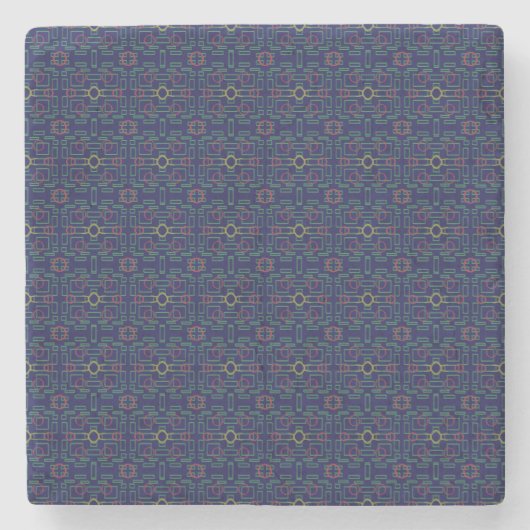 Blue Geometric Yellow Ovals Stone Onderzetter (Voorkant)