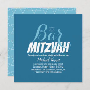 Blue Geometrical White Bar Mitzvah Kaart