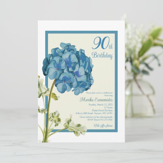 Blue Geranium Birthday Invitation Kaart (Staand voorkant)