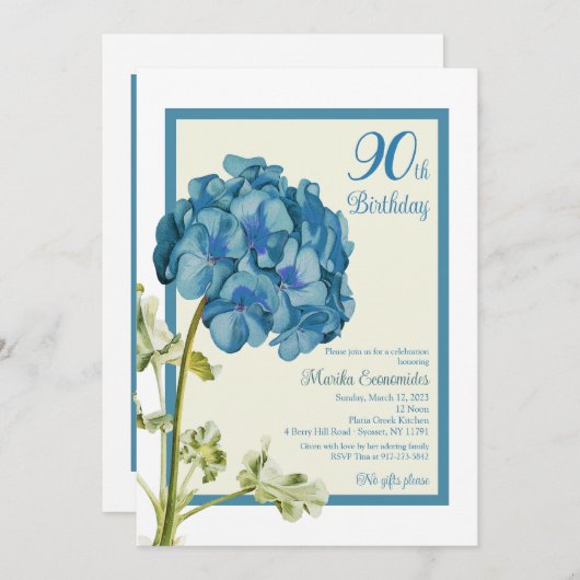 Blue Geranium Birthday Invitation Kaart (Voorkant / Achterkant)