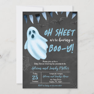 Blue Ghost Halloween Baby shower Kaart