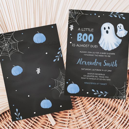 Blue Ghost Halloween Baby shower Kaart