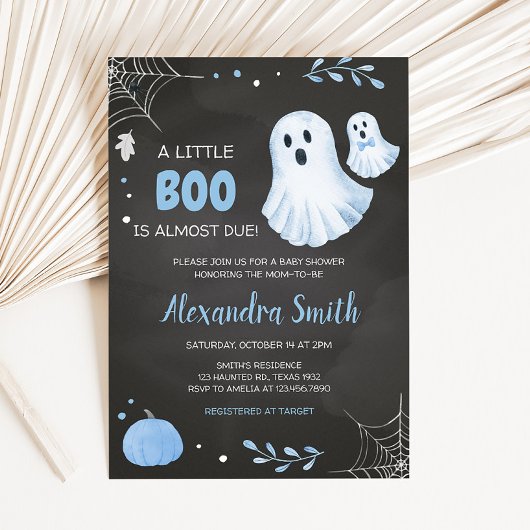 Blue Ghost Halloween Baby shower Kaart