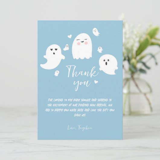 Blue Ghost Halloween Boy Baby shower Bedankkaart (Staand voorkant)