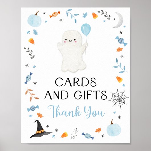 Blue Ghost Halloween Kaarten & Geschenken Feestbor Poster (Voorkant)