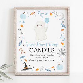 Blue Ghost Halloween Raad hoeveel spel Poster