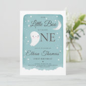 Blue Ghost Little Boo Verjaardagsfeestje Halloween Kaart (Staand voorkant)