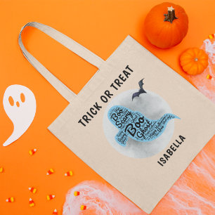 Blue Ghost Monogram Naam Trick or treat Canvas tas