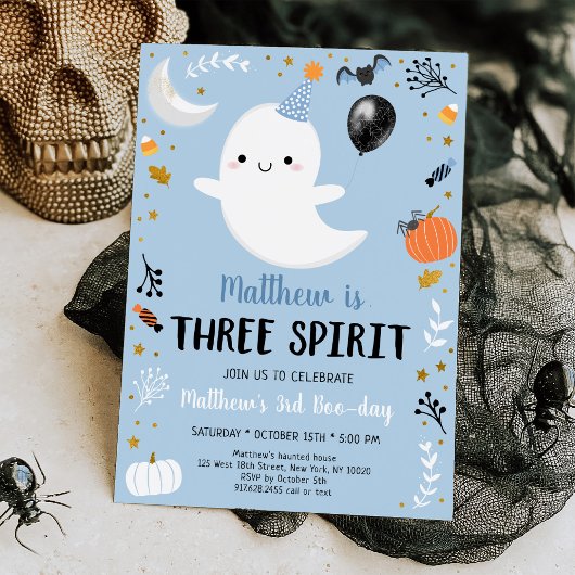 Blue Ghost Three Spirit Halloween Birthday Kaart