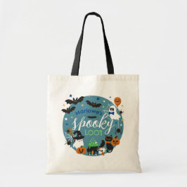 Blue Ghosts Bats Spooky Loot Boys Halloween Tote Bag