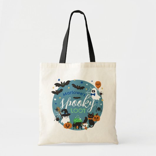 Blue Ghosts Bats Spooky Loot Boys Halloween Tote Bag (Voorkant)