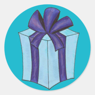 Blue Gift Cadeau Bow Kerstmis Hanukkah Holiday Ronde Sticker
