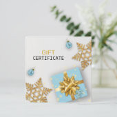 Blue Gift Gold Snowflakes kerstcadeaukaart (Staand voorkant)