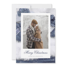 Blue  Gift Snow-fotokerstkaarten